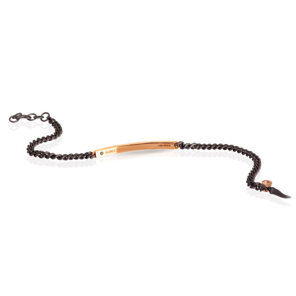 Bracelet pour homme Mano J, chaîne à œillets en titane, barre en or rouge 9 carats, diamants noirs