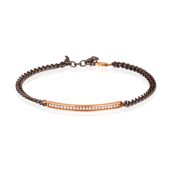 Bracelet pour homme Mano J, chaîne à œillets en titane, barre en or rouge 9 carats, diamants blancs