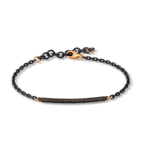 Bracelet pour homme Mano J avec barre en titane, 19 diamants noirs, or rouge 9 carats et or 18 carats
