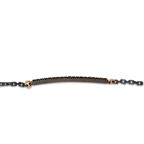 Bracelet pour homme Mano J avec barre en titane, 19 diamants noirs, or rouge 9 carats et or 18 carats