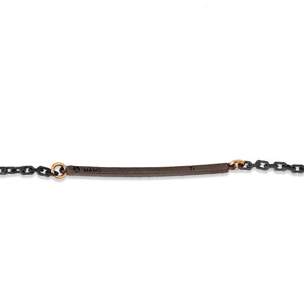 Bracelet pour homme Mano J avec barre en titane, 19 diamants noirs, or rouge 9 carats et or 18 carats