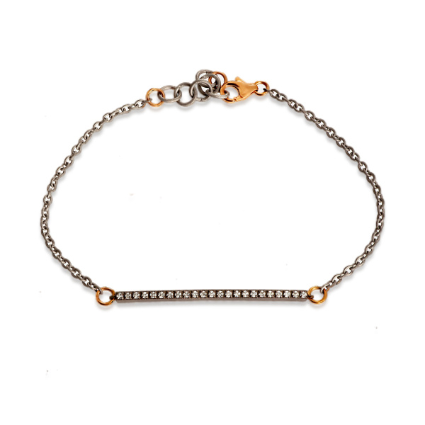 Bracelet pour homme Mano J avec barre en titane, 19 diamants blancs et or rouge 19 carats