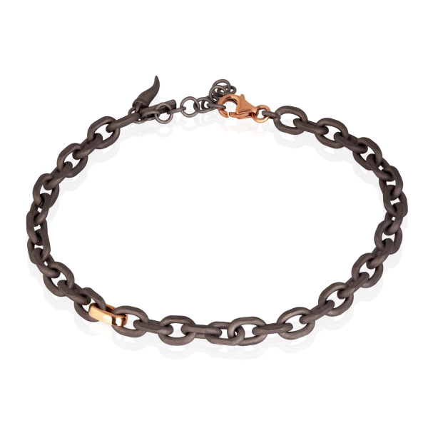 Bracelet pour homme Mano J avec chaîne en titane et or rouge 9 carats