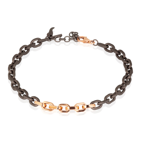 Bracelet pour homme Mano J avec chaîne en titane et or rouge 9 carats