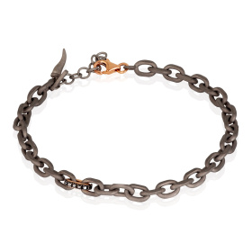 Bracelet pour homme Mano J avec chaîne en titane, or rouge 9 carats et diamants noirs