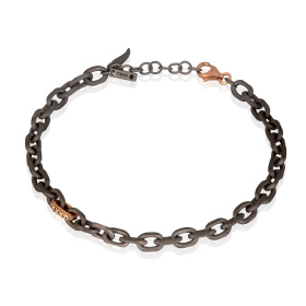 Bracelet pour homme Mano J avec chaîne en titane, or rouge 9 carats et diamants bruns