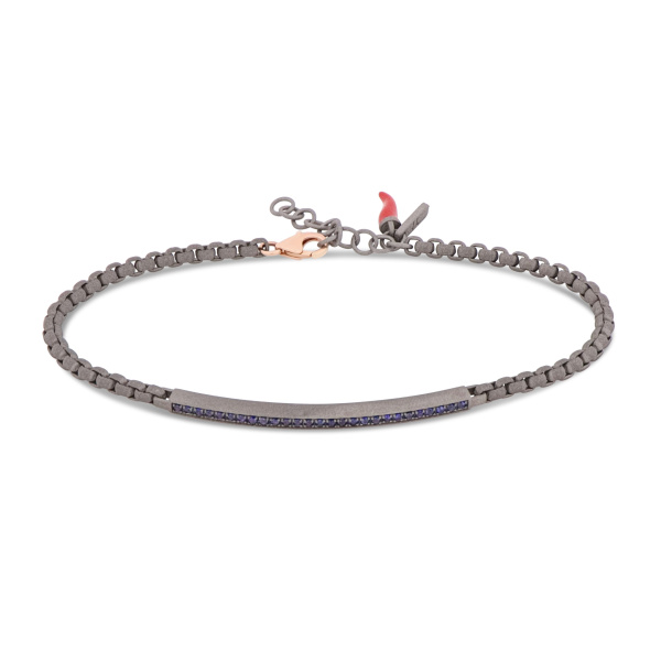 Bracelet pour homme Mano J avec chaîne Scooby-Doo et plaque en titane sertie de saphirs bleus