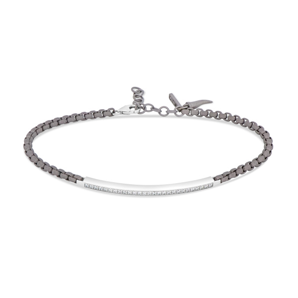 Bracelet pour homme Mano J avec chaîne Scooby-Doo en titane et plaqué or blanc 9 carats avec diamants blancs