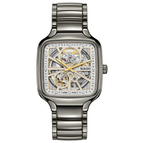 Montre Rado True Square Automatic Open Heart Sparkling Automatique Cadran Gris, Rhodium Bracelet Plasma