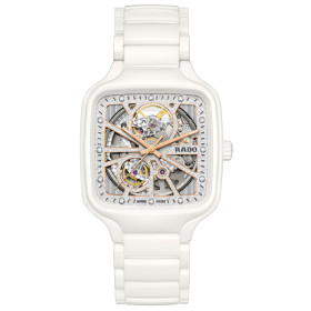 Montre Rado True Square Automatic Open Heart Sparkling Automatique Cadran Rhodium, Blanc Bracelet Blanc