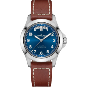 Montre Hamilton Khaki Field King Day-Date 40 mm Cadran Bleu Bracelet Cuir de vachette