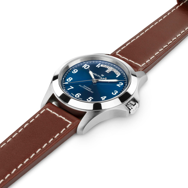 Montre Hamilton Khaki Field King Day-Date 40 mm Cadran Bleu Bracelet Cuir de vachette