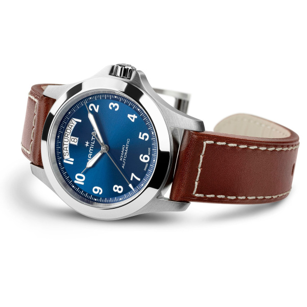 Montre Hamilton Khaki Field King Day-Date 40 mm Cadran Bleu Bracelet Cuir de vachette