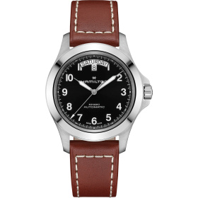 Montre Hamilton Khaki Field King Day-Date 40 mm Cadran Noir Bracelet Cuir de vachette