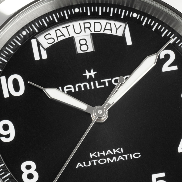 Montre Hamilton Khaki Field King Day-Date 40 mm Cadran Noir Bracelet Cuir de vachette