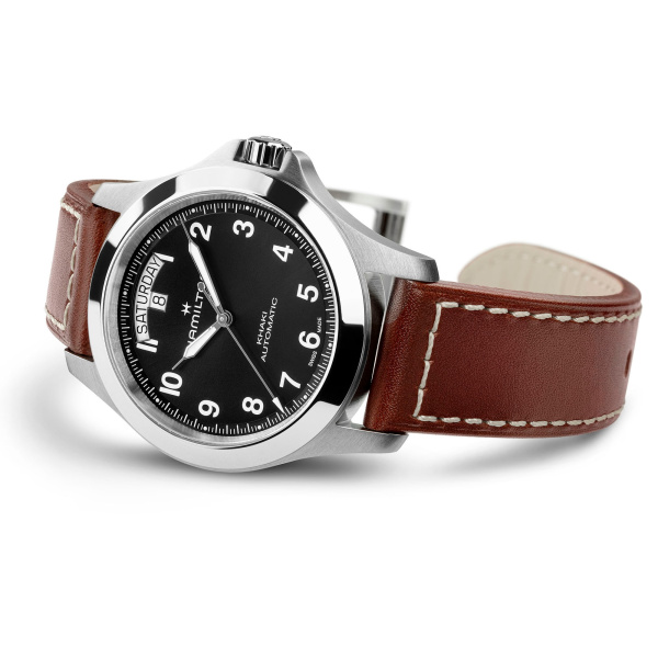 Montre Hamilton Khaki Field King Day-Date 40 mm Cadran Noir Bracelet Cuir de vachette