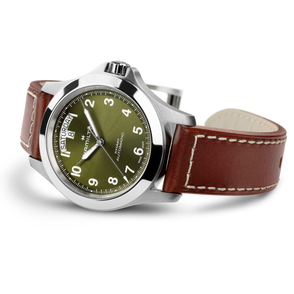 Montre Hamilton Khaki Field King Day-Date 40 mm Cadran Vert Bracelet Cuir de vachette