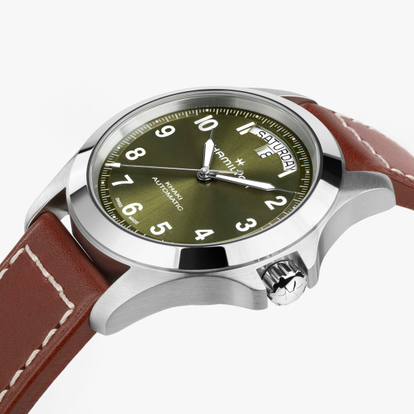 Montre Hamilton Khaki Field King Day-Date 40 mm Cadran Vert Bracelet Cuir de vachette