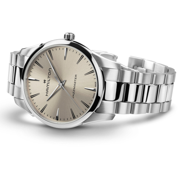 Montre Hamilton Jazzmaster Quartz 40 mm Cadran Beige Bracelet Acier