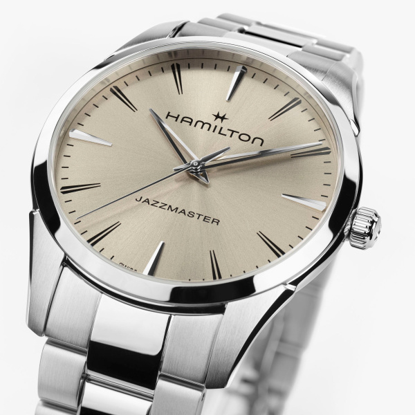 Montre Hamilton Jazzmaster Quartz 40 mm Cadran Beige Bracelet Acier