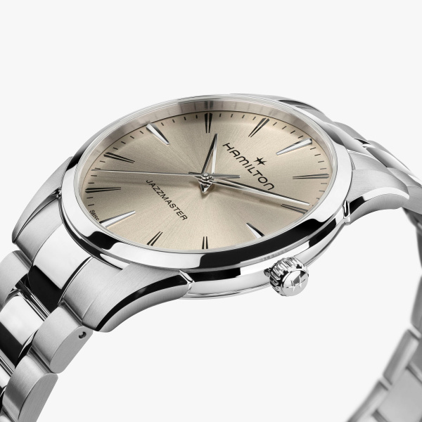 Montre Hamilton Jazzmaster Quartz 40 mm Cadran Beige Bracelet Acier