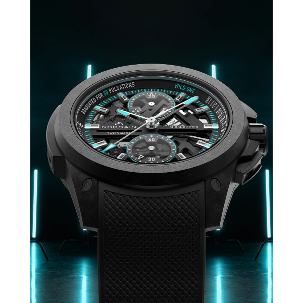 Montre Norqain Wild One 42mm Skeleton Chrono Turquoise Bracelet Caoutchouc Noir