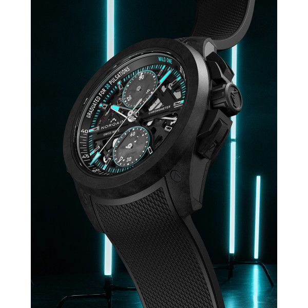 Montre Norqain Wild One 42mm Skeleton Chrono Turquoise Bracelet Caoutchouc Noir