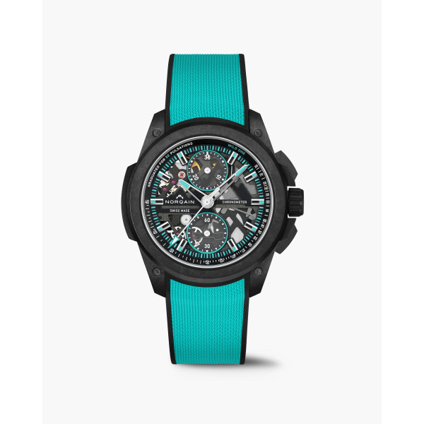 Montre Norqain Wild One 42mm Skeleton Chrono Turquoise Bracelet Caoutchouc Turquoise