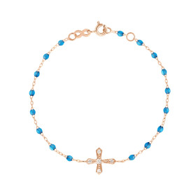 Bracelet gigi CLOZEAU Croix Vintage Diamant Or Rose 17 cm