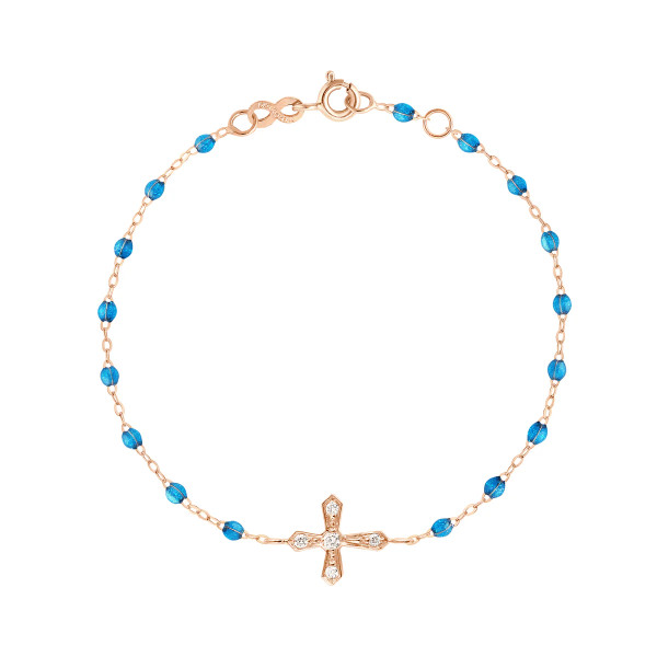 Bracelet gigi CLOZEAU Croix Vintage Diamant Or Rose 17 cm