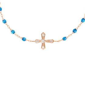 Bracelet gigi CLOZEAU Croix Vintage Diamant Or Rose 17 cm