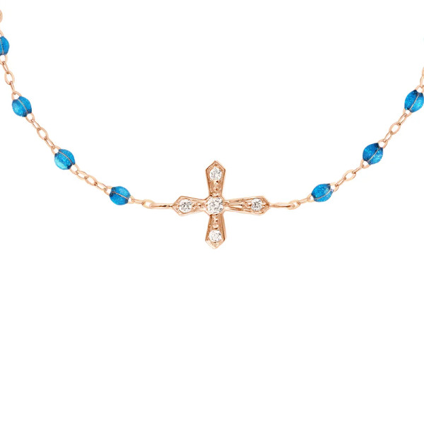 Bracelet gigi CLOZEAU Croix Vintage Diamant Or Rose 17 cm