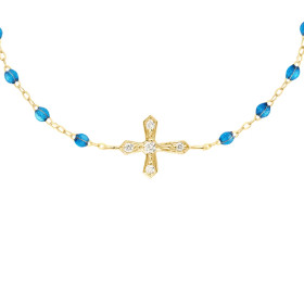 Bracelet gigi CLOZEAU Croix Vintage Diamant Or Jaune 17 cm