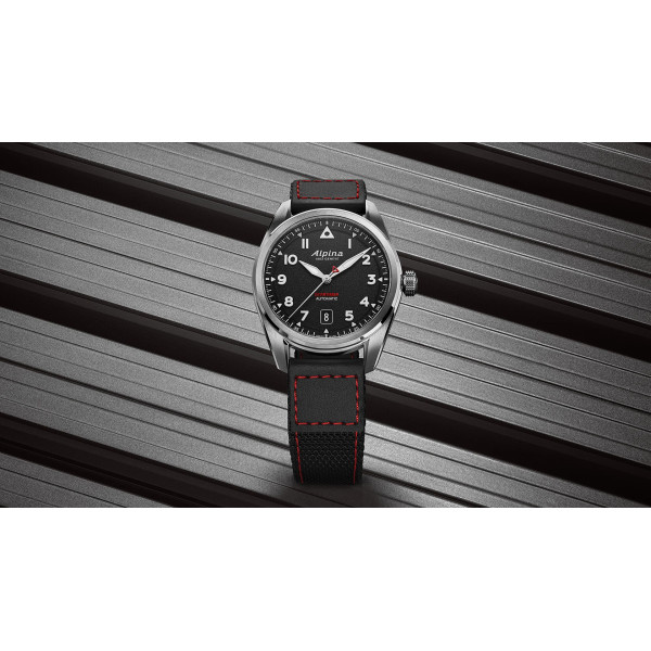 Montre Alpina Startimer Pilot Automatic 40mm Cadran Noir Bracelet Cuir Noir