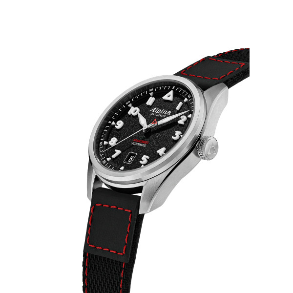 Montre Alpina Startimer Pilot Automatic 40mm Cadran Noir Bracelet Cuir Noir