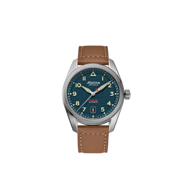 Montre Alpina Startimer Pilot Automatic 40mm Cadran Bleu Bracelet Cuir Brun
