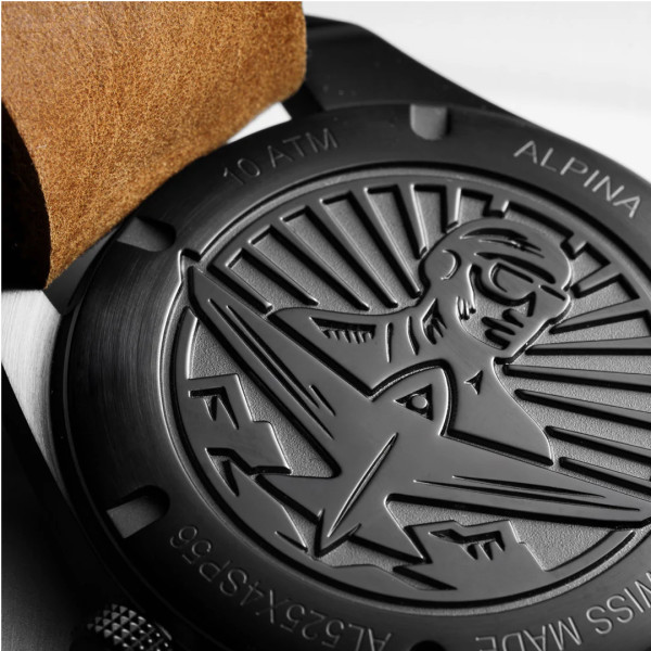 Montre Alpina Startimer Pilot Automatic 40mm Cadran Noir Bracelet Cuir Brun