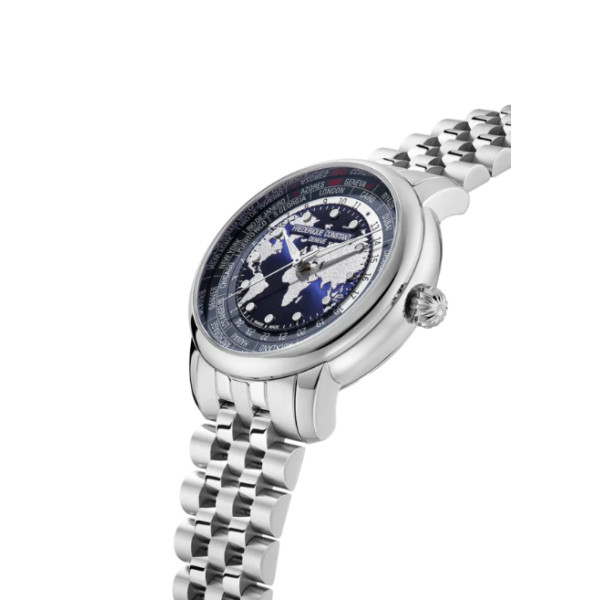 Montre Frederique Constant Manufacture Classic Worldtimer Cadran Bleu Bracelet Acier