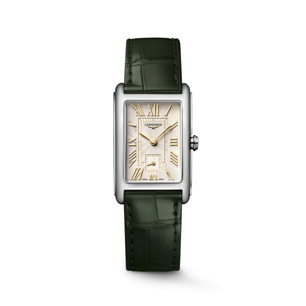 Montre Longines DolceVita L5.512.4.08.2 23x37mm Quartz Boîtier acier cadran ivoire flinqué bracelet vert