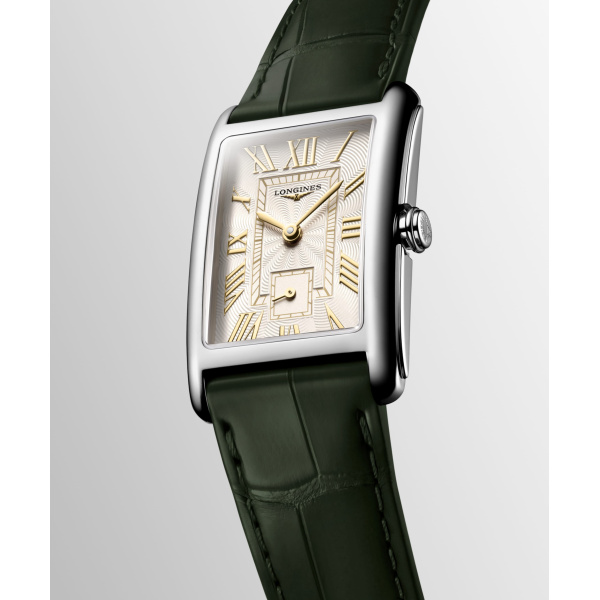 Montre Longines DolceVita L5.512.4.08.2 23x37mm Quartz Boîtier acier cadran ivoire flinqué bracelet vert