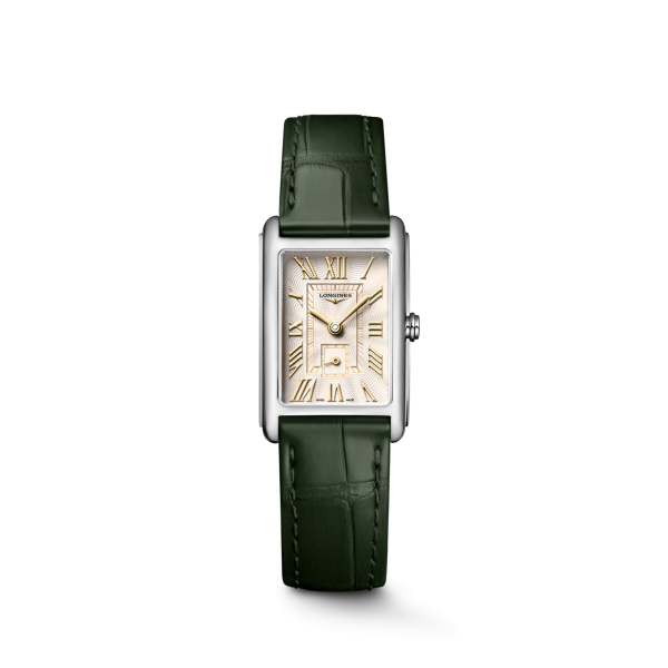 Montre Longines DolceVita L5.255.4.08.2 20.80x32mm Quartz Boîtier rectangulaire acier cadran ivoire flinqué bracelet vert