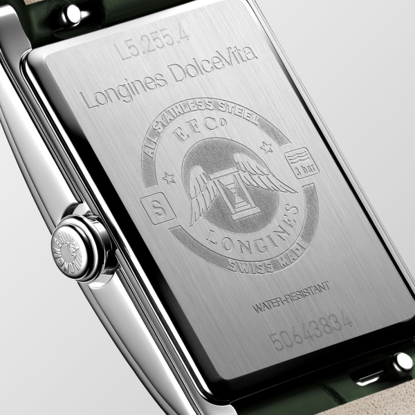 Montre Longines DolceVita L5.255.4.08.2 20.80x32mm Quartz Boîtier rectangulaire acier cadran ivoire flinqué bracelet vert