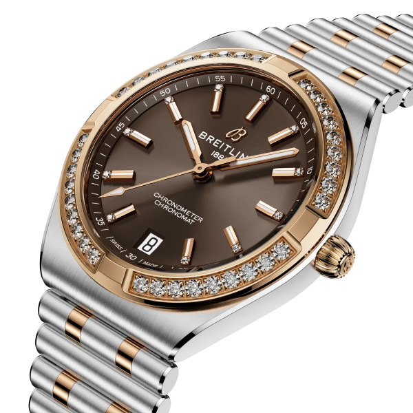 Montre Breitling Chronomat Automatic 36mm Cadran brun bicolore acier or rouge