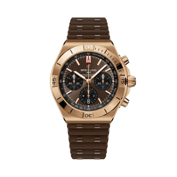 Montre Breitling Chronomat B01 42mm Automatique Cadran Brun Bracelet Caoutchouc Or Rouge