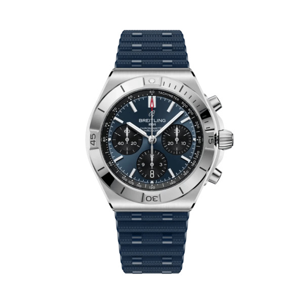 Montre Breitling Chronomat B01 Chronograph 42mm Automatique Cadran bleu bracelet Caoutchouc