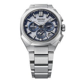 Montre Seiko Astron 43.4mm Solaire Cadran Argenté Accents Bleus Édition Limitée 145 Ans