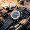 Montre Briston Clubmaster Legend Compressor 42mm Automatique Cadran Bois Bracelet Fkm Bleu