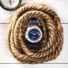 Montre Briston Clubmaster Legend Compressor 42mm Automatique Cadran Bois Bracelet Fkm Bleu