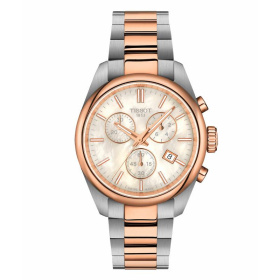Montre Tissot PR 100 Chronographe 36mm Quartz Cadran Nacré Bicolore Or Rose