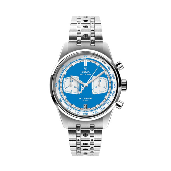 Montre Yema Rallygraf Meca Quartz Alpine Cup Series Cadran Bleu Chrono Blanc